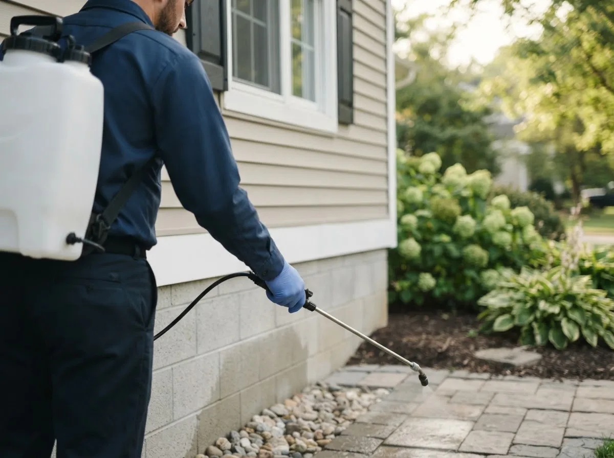 Pest control technician inspecting a home in Summerhill, PA
